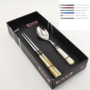 Set per cibo coreano con manico Madreperlato, 1 set, bacchette pi� cucchiaio frutta Napoleon EME in confezione vetrina