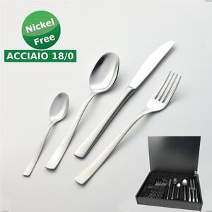 Servizio di posate 24 pezzi in astuccio di legno coltello economico Alfa Satinata 18/0 nichel free, (inox 18/ 0) Nichel Free, spessore 2 mm- posate