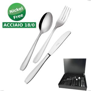 Servizio di posate 24 pezzi in astuccio di legno coltello economico Atena 18 Cromo, (Acciaio 18/0) Nichel Free, spessore 2 mm
