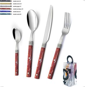 Confezione You&Me 24 pezzi posate boheme, Acciaio inox (Aisi 304) ghiera incisa con decoro classico e finitura argentata