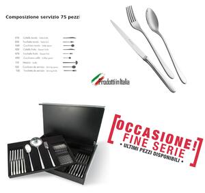 Servizio Posate 75 Pezzi MONICA in acciaio inox 18/10 lucidato a specchio in astuccio legno