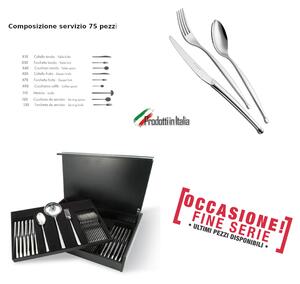 Servizio Posate 75 Pezzi punto in acciaio inox 18/10 lucidato a specchio Forgiato in Astuccio di Legno