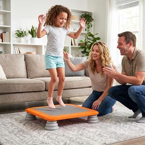 Costway Trampolino elastico per bambini con piedini ammortizzanti, Tappeto elastico da interno ed esterno ideale per bambini 3+ anni portata 100 kg Arancione