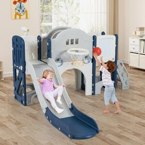 Costway Set scivolo bambini 10 in 1 arrampicata lavagna magnetica telescopio lancio anelli, Scivolo canestro basket tunnel strisciare spazio stoccaggio Colorato