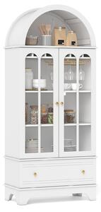 Costway Mobile credenza ad arco da cucina con cassetto ante in vetro temperato portabicchieri, Portabottiglie per sala da pranzo Bianco