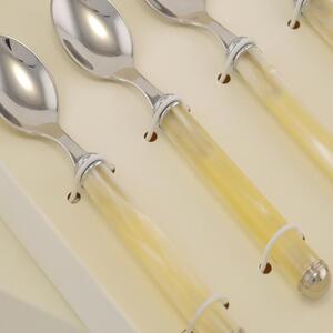 Confezione sei pezzi cucchiaini Moka PERLATO manicatura in acrilico con ghiera lunghezza 140 mm composizione in scatolata bomboniera serigrafata