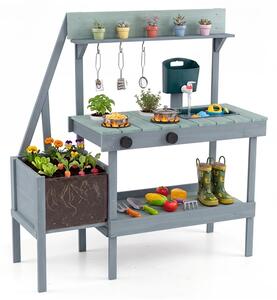 Costway Cucina giocattolo in legno massello per bambini 3+ anni, Cucinetta montessori da esterno con fioriera rialzata Verde