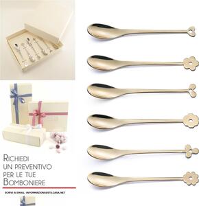 Cucchiaini Cappuccino e macedonia CADEAU in acciaio 18.10 AISI430 126 mm set 6 pezzi ROSE' lucido in confezione bomboniera