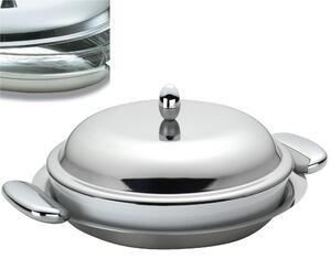 Risottiera rotonda JOINT EME Rotonda � 30 cm con Pirofila In PIREX, finitura inox Lucido manicatura in metallo pressofuso finitura lucida e sabbiata