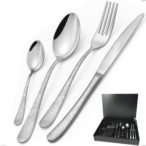 Servizio di posate 24 pezzi in astuccio di legno Charme Pechino, Acciaio 18/10 Inox Lucido con incisione al laser, spessore 2,5 mm mm