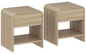 HOMCOM Set di 2 Comodini in Stile Nordico con Angoli Arrotondati Cassetto e Ripiano Aperto 40x35x45 cm Naturale | Aosom Italy
