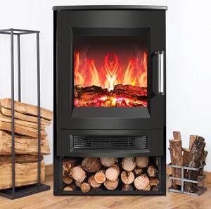 Caminetto elettrico Jayseuw - Riscaldatore elettrico - Caminetto a piantana da 900W/1800W - Caminetto panoramico su tre lati - Effetto fiamma LED - Nero
