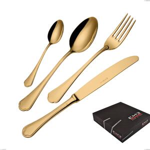 Set di posate 75 pezzi Domus Gold in confezione regalo, Acciaio 18/10, spessore 3 mm