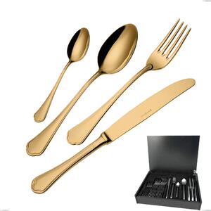 Servizio di posate 24 pezzi in astuccio di legno Domus Gold, Acciaio 18/10, spessore 3 mm