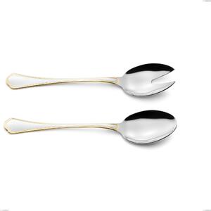 Coppia insalata Domus Oro, acciaio 18-10, oro 24 carati lucido, spessore 3 mm, lunghezza 240 mm