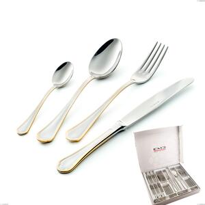 Cofanetto 24 pezzi Domus Oro, acciaio 18-10, oro 24 carati lucido, spessore 3 mm