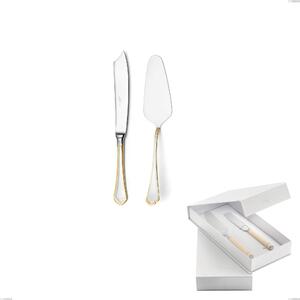 Confezione a libro 2 pezzi,paletta pi� coltello dolce da servizio Domus Oro, acciaio 18-10, oro 24 carati lucido, spessore 3 mm