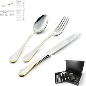 Servizio Posate DOMUS ORO 113 pezzi acciaio inox 18/10 lucidato a specchio spessore 3 mm in astuccio legno