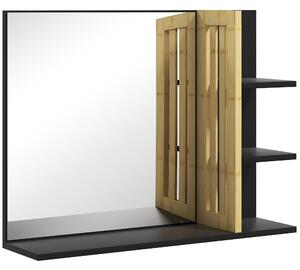 HOMCOM Specchiera Bagno Moderna da Parete a 4 Ripiani in Legno, 45x15x58.5cm, Nero|Aosom