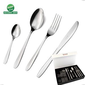 Set di posate 24 pezzi eco in confezione panoramica a libro coltello economico, Acciaio inox Aisi 430 NIchel Free Posate Lucide, spessore 1.5 mm