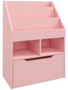 HOMCOM Piccola Libreria per Bambini con Ripiani e Cassetto in MDF, 60x29.9x90cm, Rosa