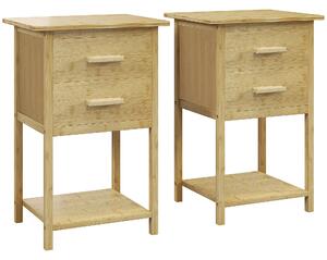 HOMCOM Set 2 Comodini in Bambù con 2 Cassetti e Ripiano Inferiore in stile Nordico, superficie verniciata, 40x34x60 cm| Aosom Italy