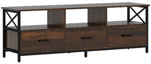 HOMCOM Mobile TV Industriale con 3 Cassetti e 3 Ripiani Aperti, in Legno e Acciaio, 147x40x50 cm, Nero e Marrone