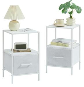 CASABEL Set 2 Comodini, 30x30x50, bianco, Set di 2 Comodini bianchi con cassetto di tessuto rigido, design pratico e resistente