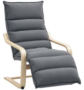 HOMCOM Poltrona Relax in Legno con Rivestimento in Velluto e Poggiapiedi Regolabile, Grigio Scuro