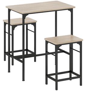 HOMCOM Arredamento Bar 3 Pezzi con Tavolo da Cucina e 2 Sgabelli da Bar in Legno e Acciaio, color Legno e Nero | Aosom Italy
