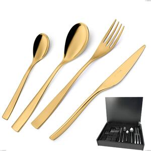 Servizio di posate 24 pezzi in astuccio di legno Etoile PVD Gold, Acciaio 18/10 lucido, spessore 4 mm, pvd oro