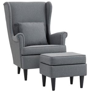 HOMCOM Poltrona per Salotto in Tessuto con Pouf Poggiapiedi, Schienale Alto e Cuscino, 75x83x104 cm, Grigio | Aosom Italy