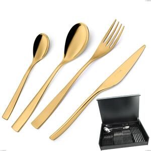 Servizio di posate 51 pezzi in astuccio di legno Etoile PVD Gold, Acciaio 18/10 lucido, spessore 4 mm, pvd oro
