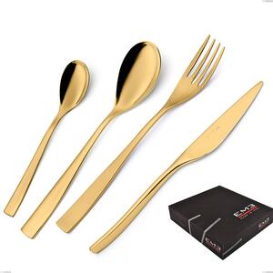 Set di posate 75 pezzi Etoile PVD Gold in confezione regalo, Acciaio 18/10 lucido, spessore 4 mm, pvd oro