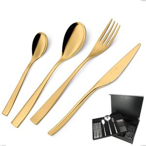 Servizio di posate 75 pezzi in astuccio di legno Etoile PVD Gold, Acciaio 18/10 lucido, spessore 4 mm, pvd oro- posate
