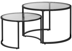 HOMCOM Set 2 Tavolini da Caffè Sovrapponibili in Vetro e Acciaio, Ø70x47.5 cm e Ø54 x 42.5 cm, Nero | Aosom Italy