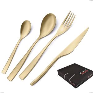 Set di posate 75 pezzi Etoile PVD Sabbiato Champagne in confezione regalo, Acciaio 18/10 sabbiato, spessore 4 mm, pvd champagne