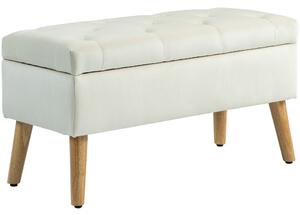 HOMCOM Cassapanca Pouf Contenitore Poggiapiedi 80x35x42 cm in Velluto, Gambe in Legno di Caucciù, Crema | Aosom Italy