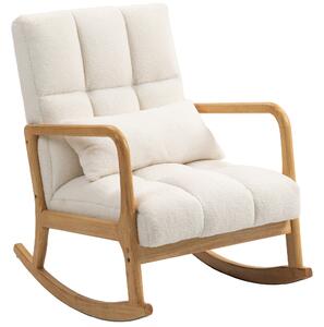 HOMCOM Poltrona a Dondolo 90°-130° con Cuscino Lombare rivestita in Tessuto Sherpa, 64.5x82x89 cm, Bianco e color Legno | Aosom Italy