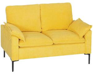 HOMCOM Divano 2 Posti Moderno con Cuscini e Rivestimento in Tessuto Spugna, 130x77x84 cm, Giallo | Aosom Italy