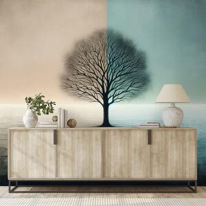 Carta da parati autoadesiva – Albero della vita in contrasto blu-beige