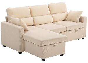 HOMCOM Divano Letto Angolare con Vano Contenitore, Rivestimento in Velluto a Coste e 2 Cuscini, 205x135x76 cm, Beige | Aosom Italy