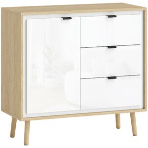 HOMCOM Credenza Moderna con 3 Cassetti e Armadietto, Ripiano Interno Regolabile e Ante Lucide, Bianco e Rovere | Aosom Italy