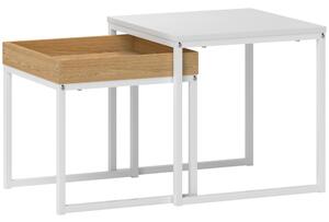 HOMCOM Set di Tavolini da Caffè Impilabili Moderni con Vassoio, 45x45x45 cm, Bianco e Rovere | Aosom Italy