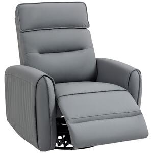 HOMCOM Poltrona Relax Reclinabile Manualmente con Poggiapiedi in Tessuto Effetto Pelle e Base Girevole, Grigio | Aosom Italy