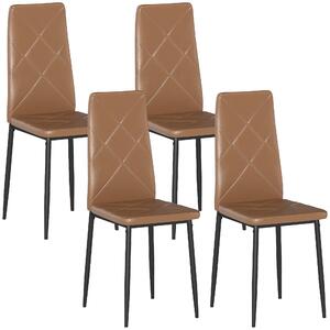 HOMCOM Set di 4 Sedie da Pranzo Moderne con Schienale Alto in Finta Pelle e Acciaio, 41x50x97 cm, Marrone | Aosom Italy