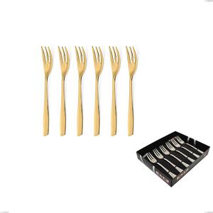 Confezione vetrina 6 pezzi forchettine dolce Eleven PVD Gold, Acciaio 18/10 lucido, spessore 2.5 mm, PVD oro