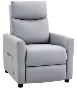 HOMCOM Poltrona Reclinabile 135° max in Tessuto Effetto Lino, Schiuma, Acciaio e Legno, 73x86x100 cm, Grigio Chiaro | Aosom Italy