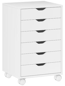 HOMCOM Cassettiera da Ufficio a 6 Cassetti con 4 Ruote e Blocco, Mobile Moderno in legno truciolare, 40x35x63 cm, Bianco | Aosom Italy