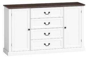 HOMCOM Credenza da Cucina Stile Vintage con 4 Cassetti e 2 Armadietti con Mensole Regolabili, 147x40x87, Legno Bianco | Aosom Italy